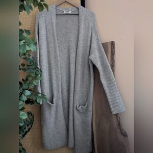Gray Open-Front Cardigan Sweater